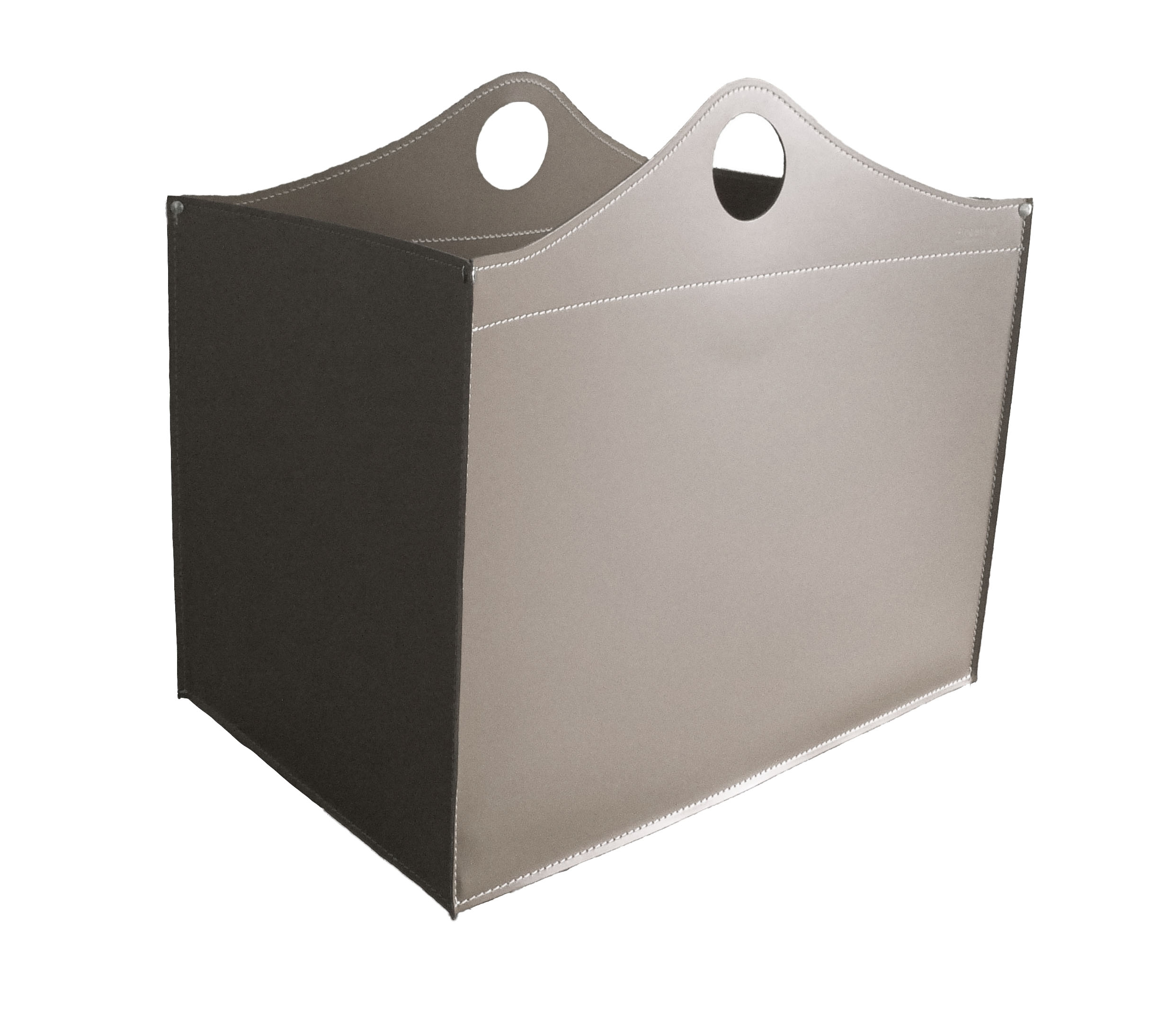 firestyle-woodbag-taupe-5 Woodbag Designer Holzkorb Taupe aus regeneriertem Leder mit Rollen