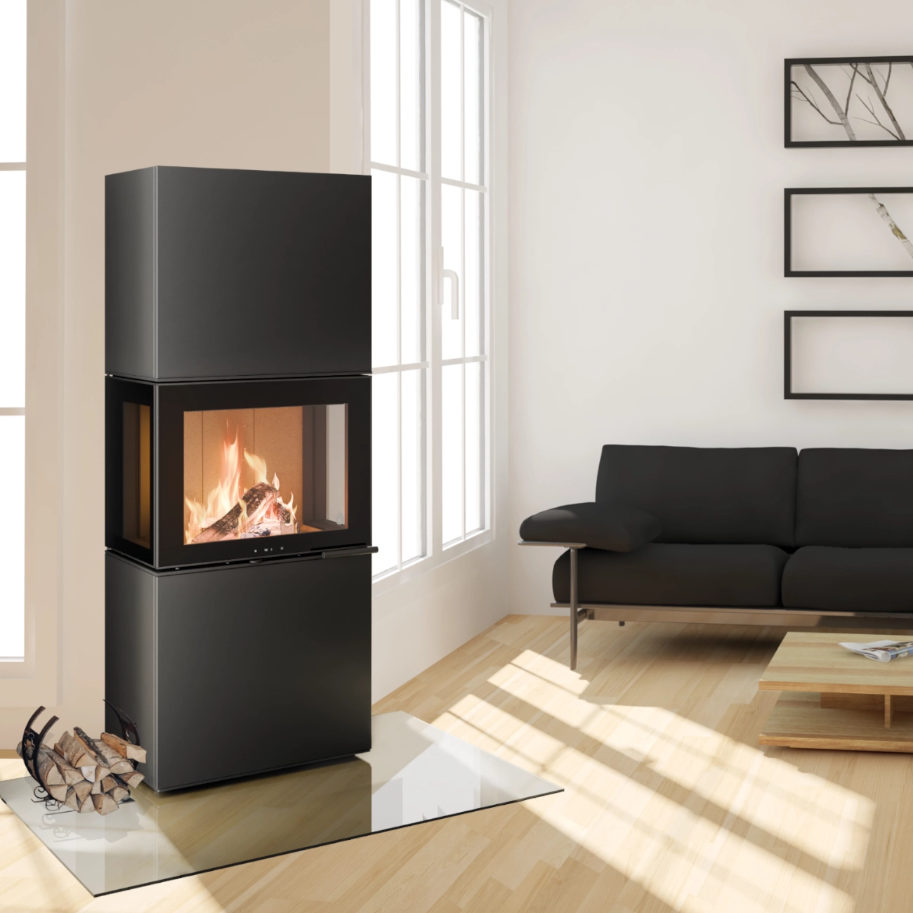Charon Stahl Schwarz Panorama Kaminofen 6kW Charon Stahl Schwarz Panorama Kaminofen 6kW
