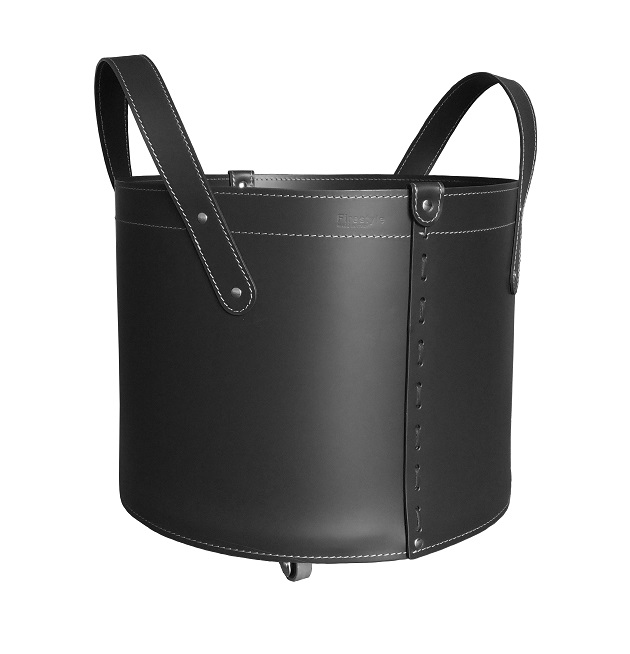 firestyle-tonda-schwarz-1 Designer Holzkorb Tonda Mini Schwarz aus regeneriertem Leder mit Rollen