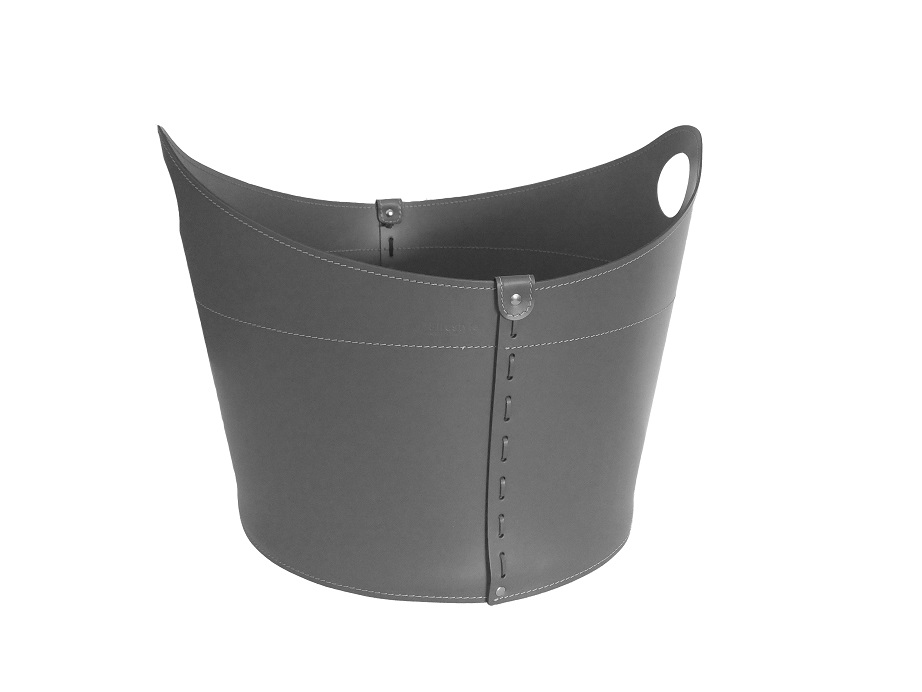 firestyle_cadin_k07_anthrazit-1 Designer Holzkorb Cadin Anthrazit aus regeneriertem Leder mit Rollen