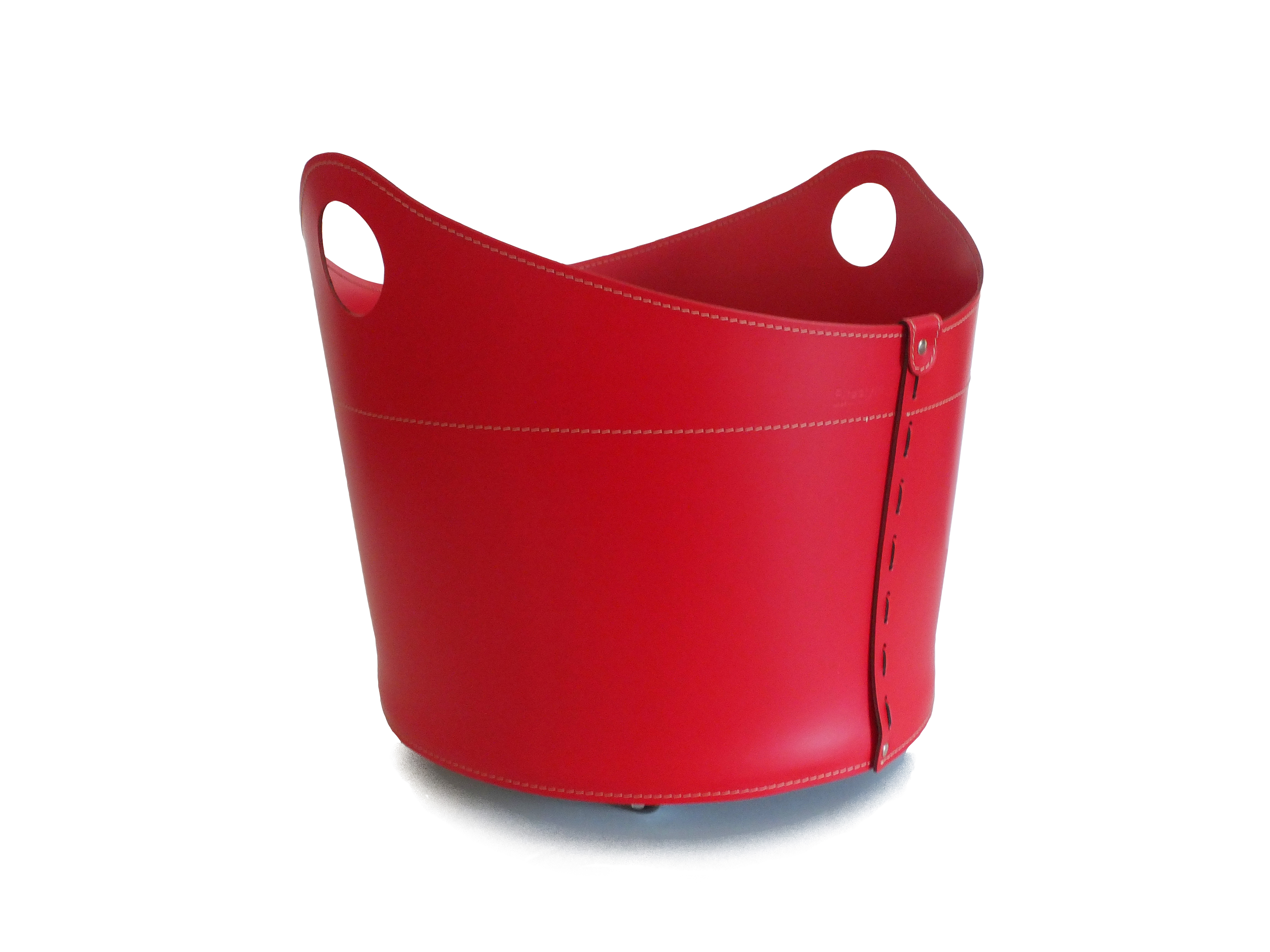 firestyle_cadin_k07_rot Designer Holzkorb Cadin Rot aus regeneriertem Leder mit Rollen