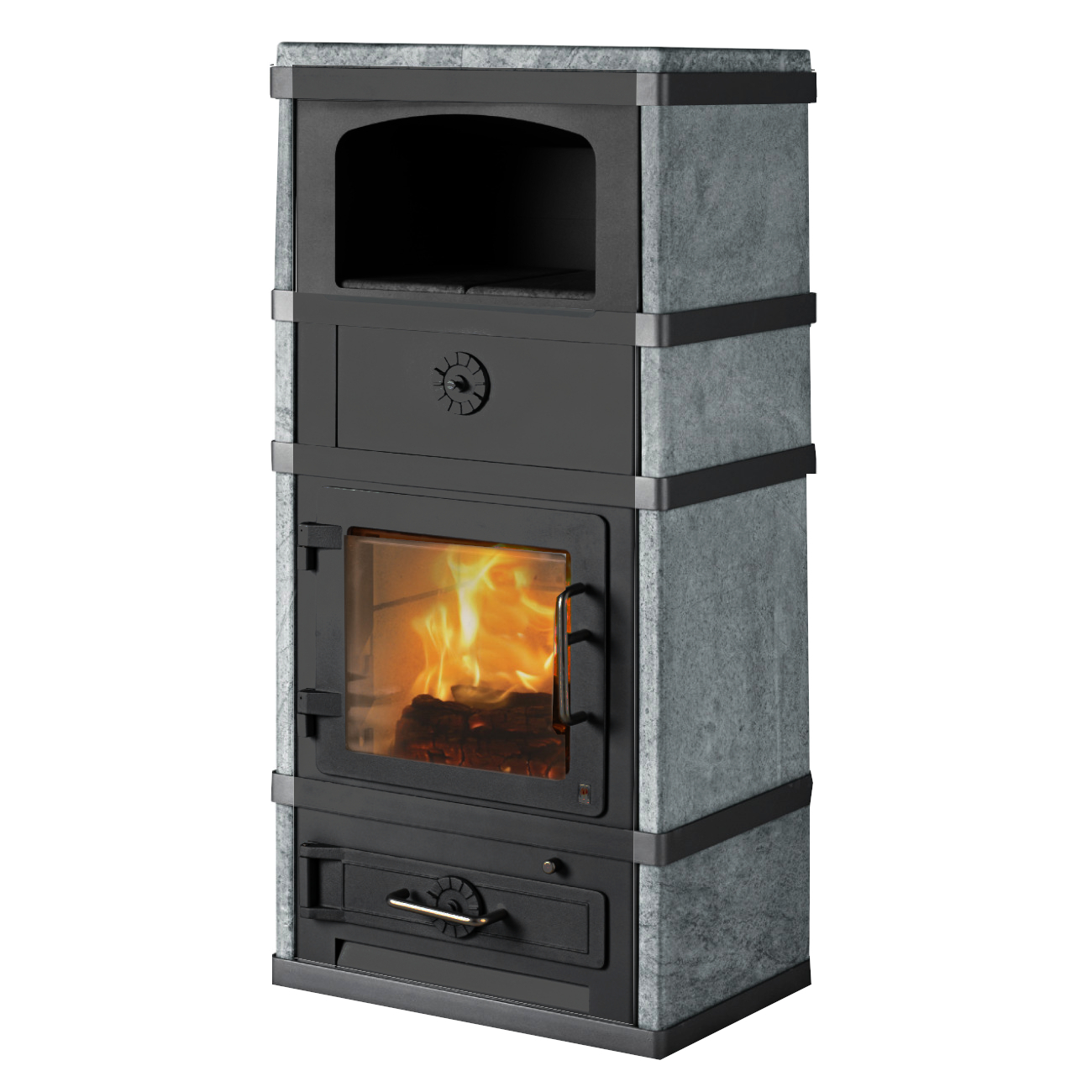 lotus-kaminofen-2080-warmhaltefach-schwarz-mit-topplatte Lotus 2080 Speckstein Kaminofen mit Warmhaltefach 8kW Schwarz