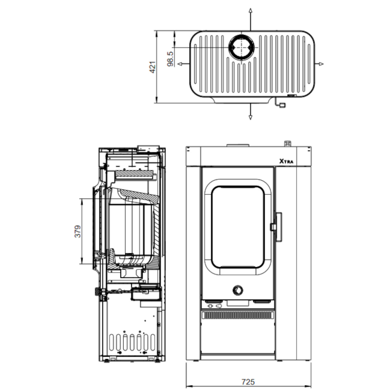 Sina Xtra Kaminofen 6kW RLU Gussgrau