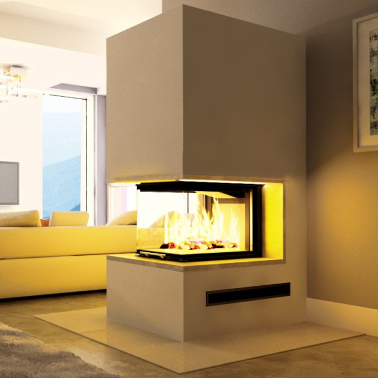 kaminbausatz-pure-extra-volcano-3pluh-tit Kaminbausatz Pure Extra - Volcano 3PLUh 11kW Dreiseitig Panorama Kamin