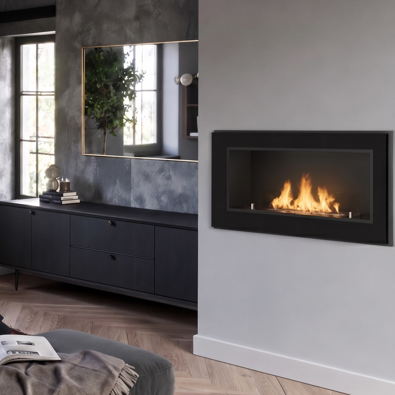 FRAME 900 Schwarz Matt Ethanolkamin Einbaukassette