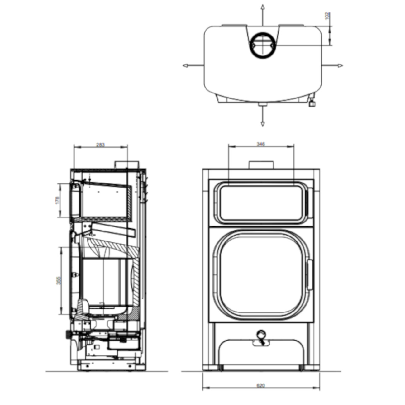 Heidi Back 2.0 Gussgrau Back-Kaminofen 7,5kW RLU