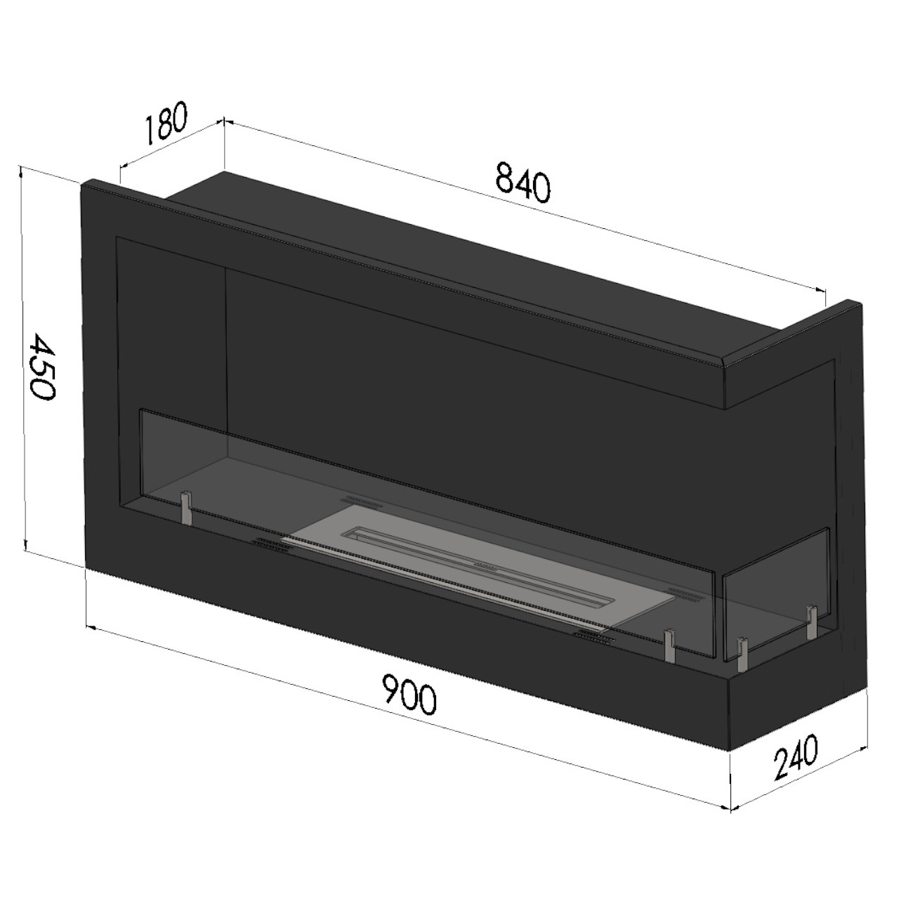 CORNER R900 Ethanolkamin Einbaukassette Ecke Rechts