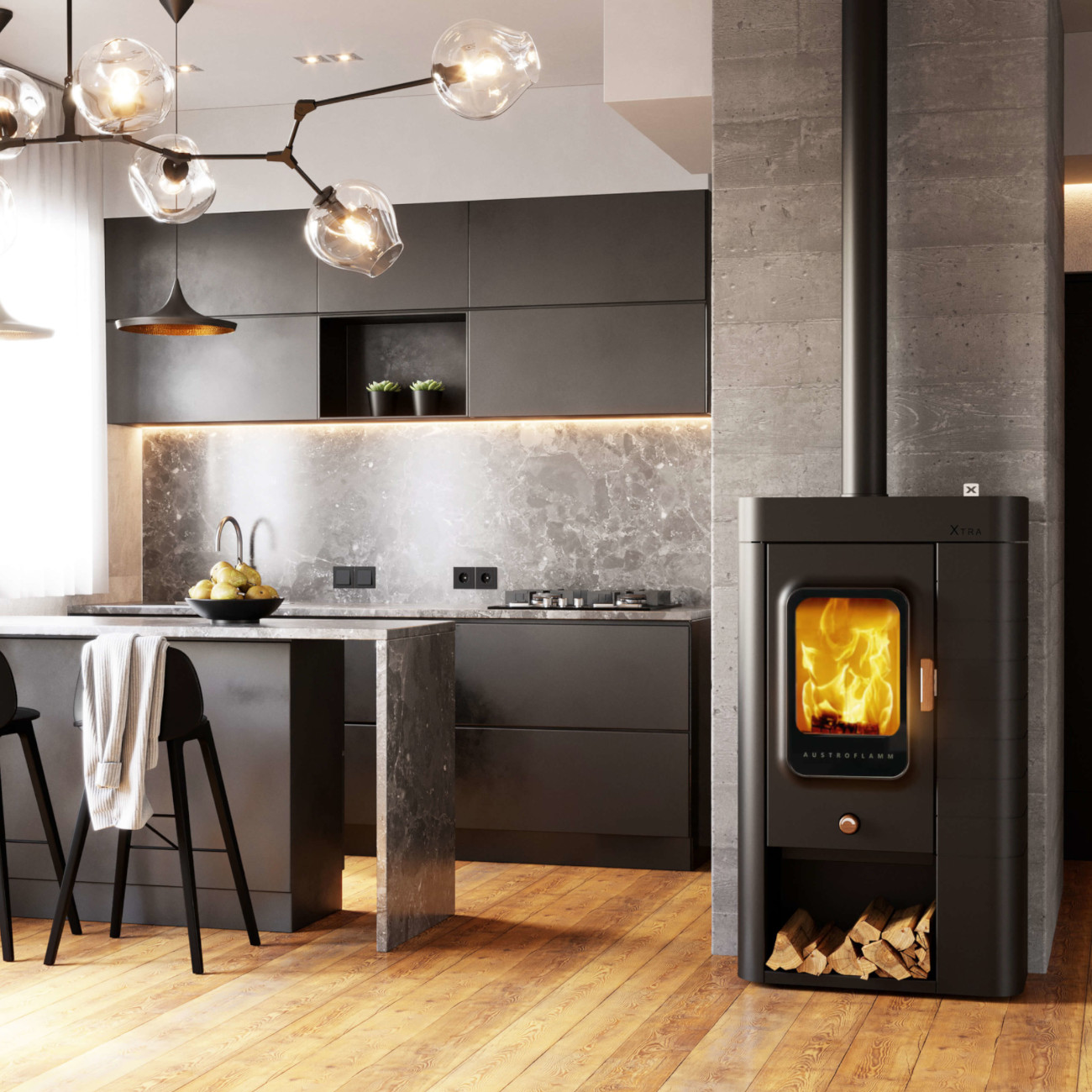 Sina Xtra Kaminofen 6kW RLU Gussgrau