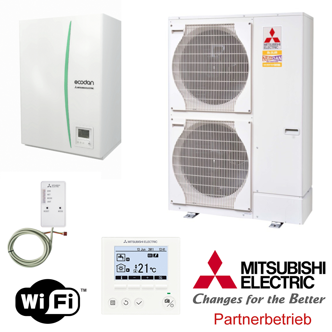 Mitsubishi Zubadan Wärmepumpen-Set 3.5 Split-System 23 kW mit Hydrobox