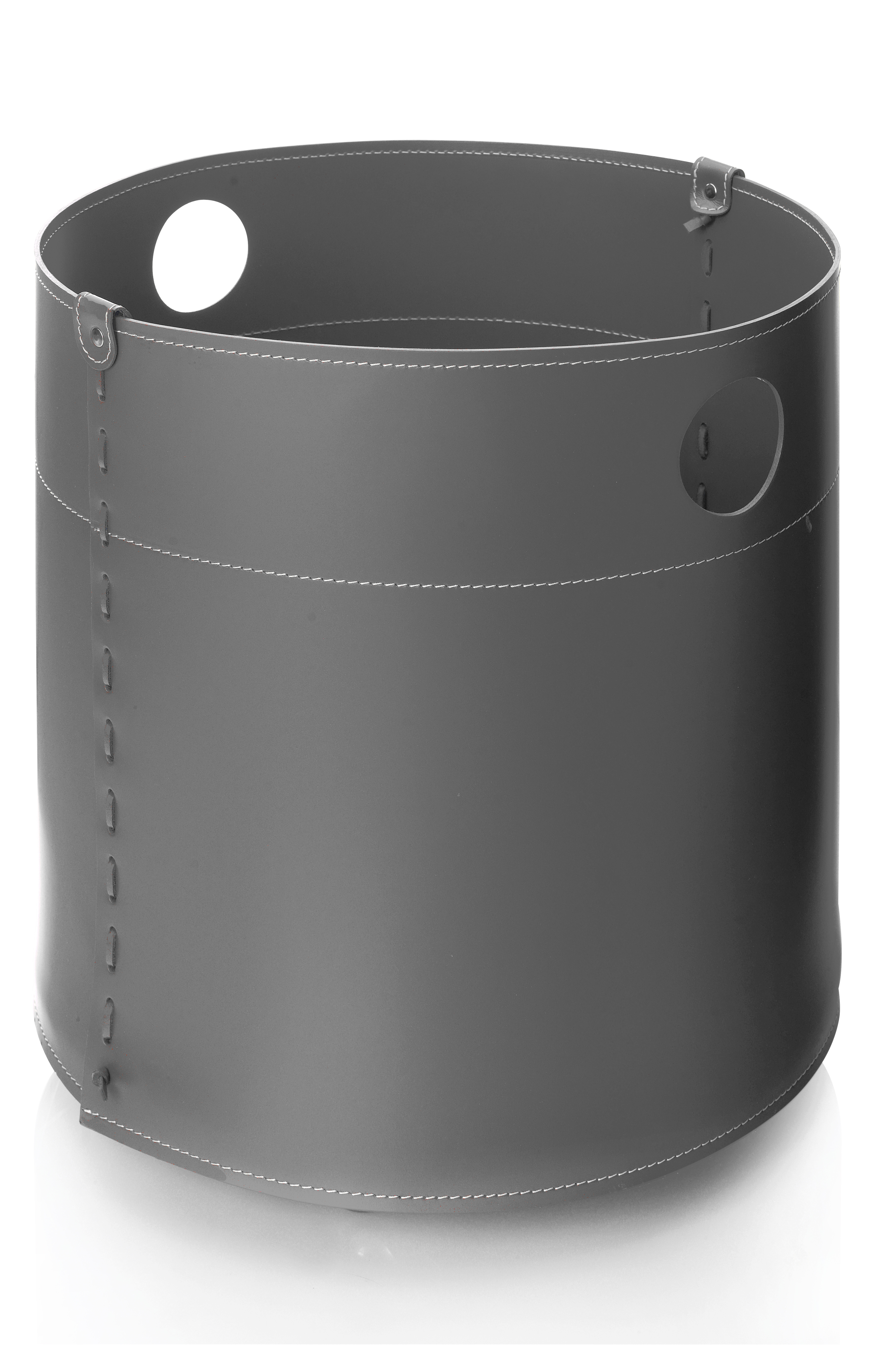 firestyle-giro-anthrazit-1 Giro Designer Holzkorb Anthrazit aus regeneriertem Leder mit Rollen