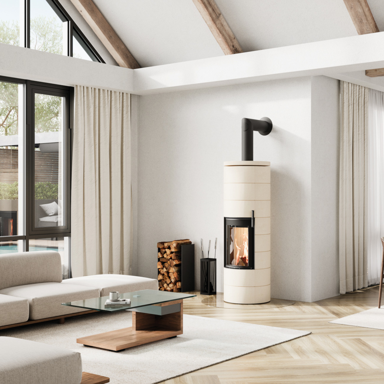 Titan Beton Creme Speicherkaminofen 7KW