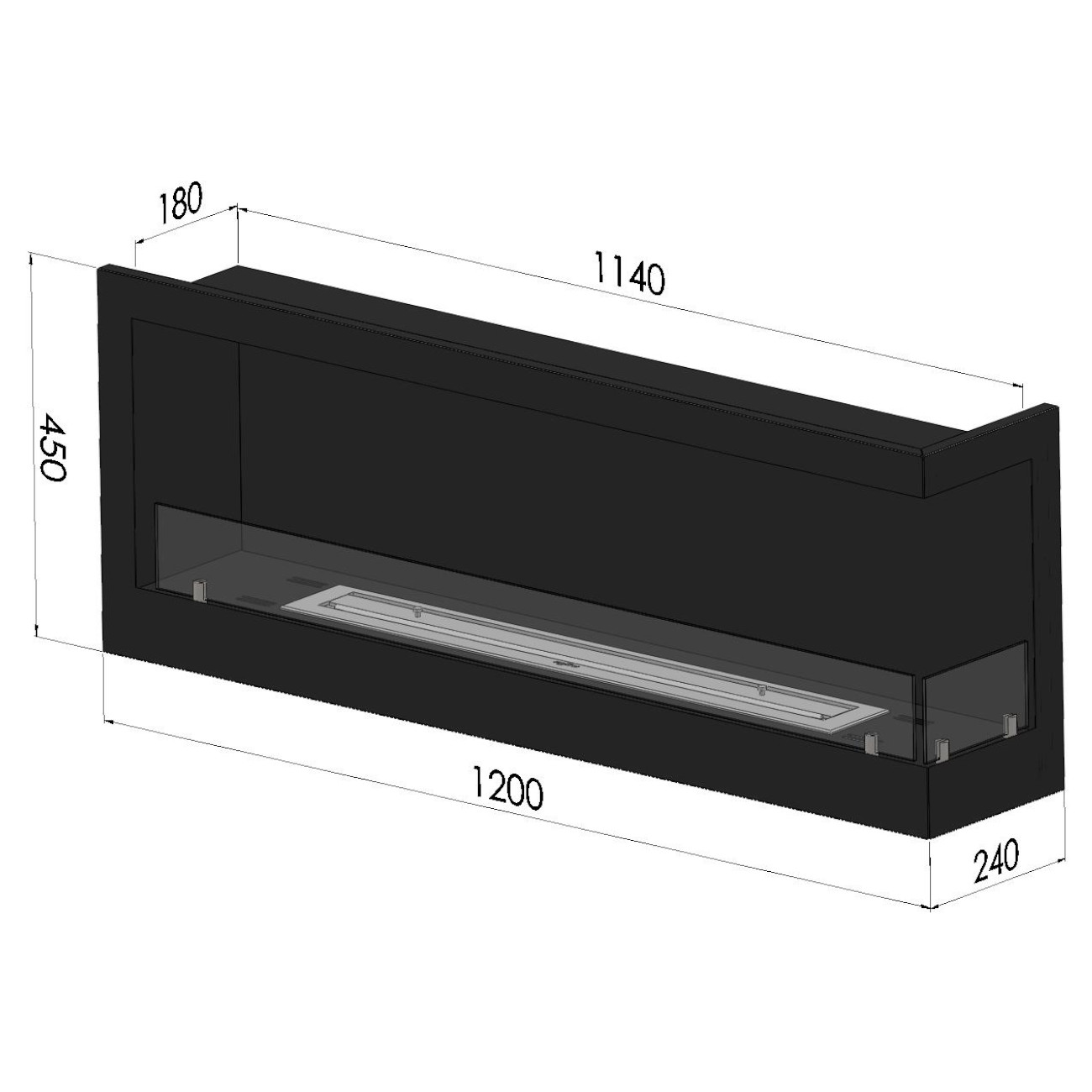 CORNER R1200 Ethanolkamin Einbaukassette Ecke Rechts CORNER R1200 Ethanolkamin Einbaukassette Ecke Rechts