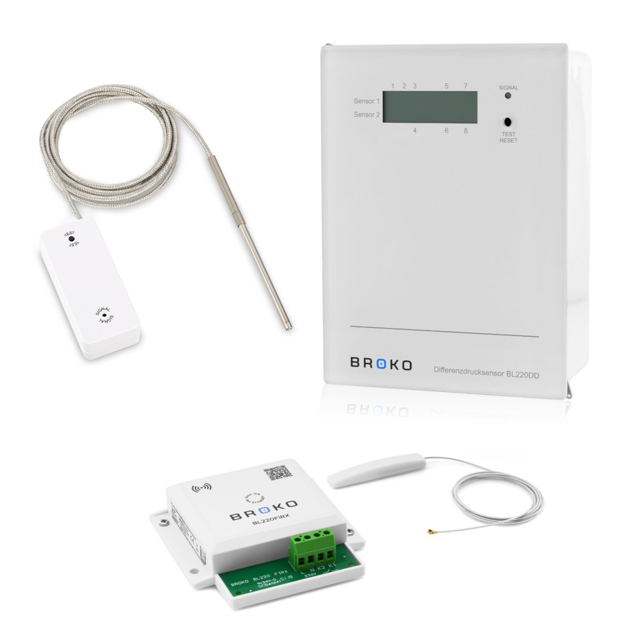 Broko_Unterdruckw-chter_unterputz_Einbauempfaenger_Temperatursensor Broko Funk-Differenzdrucksensor mit Einbau-Abschaltung Unterputz DIBt