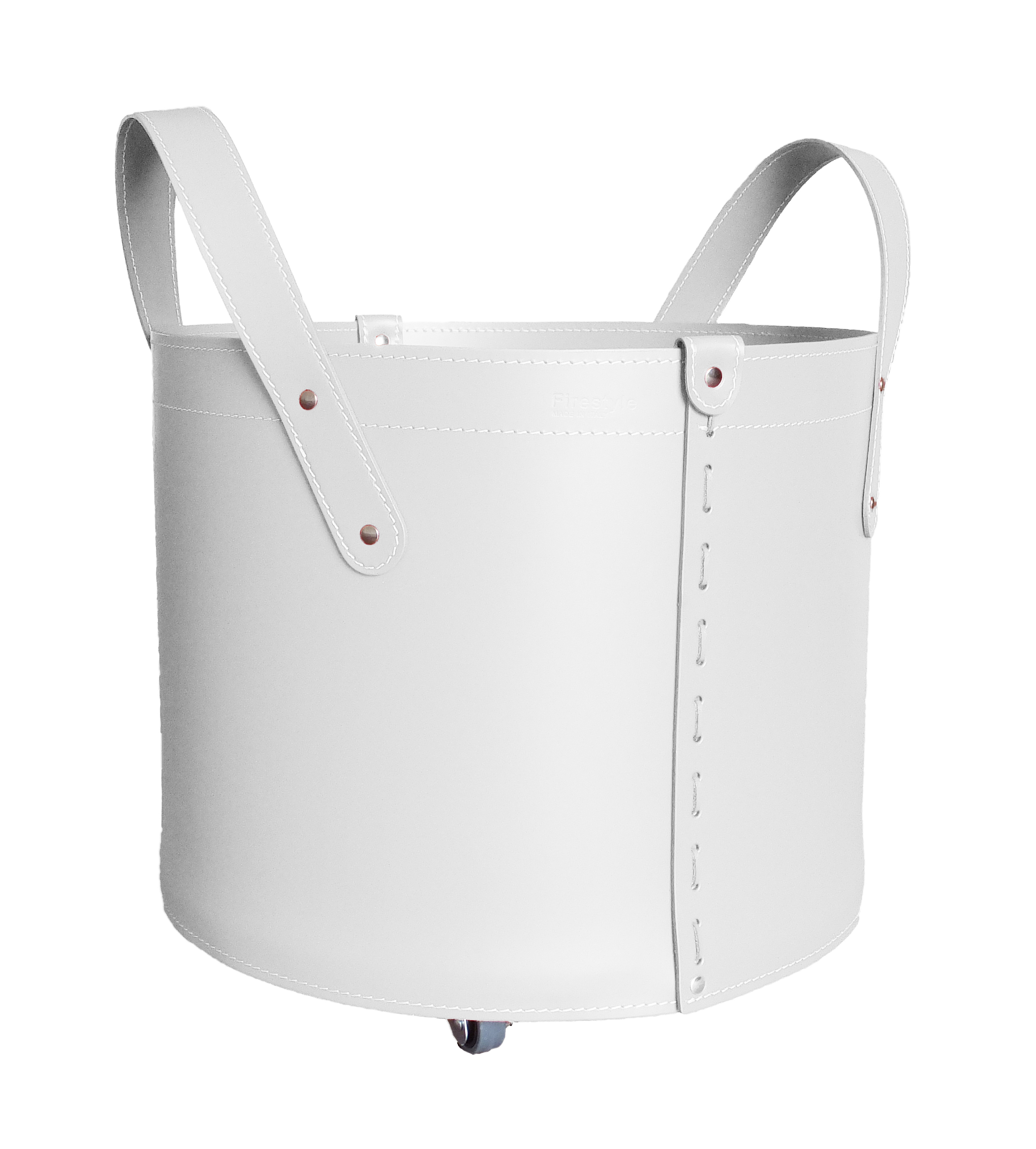 firestyle-tonda-weiss-2 Designer Holzkorb Tonda Mini Weiß aus regeneriertem Leder mit Rollen