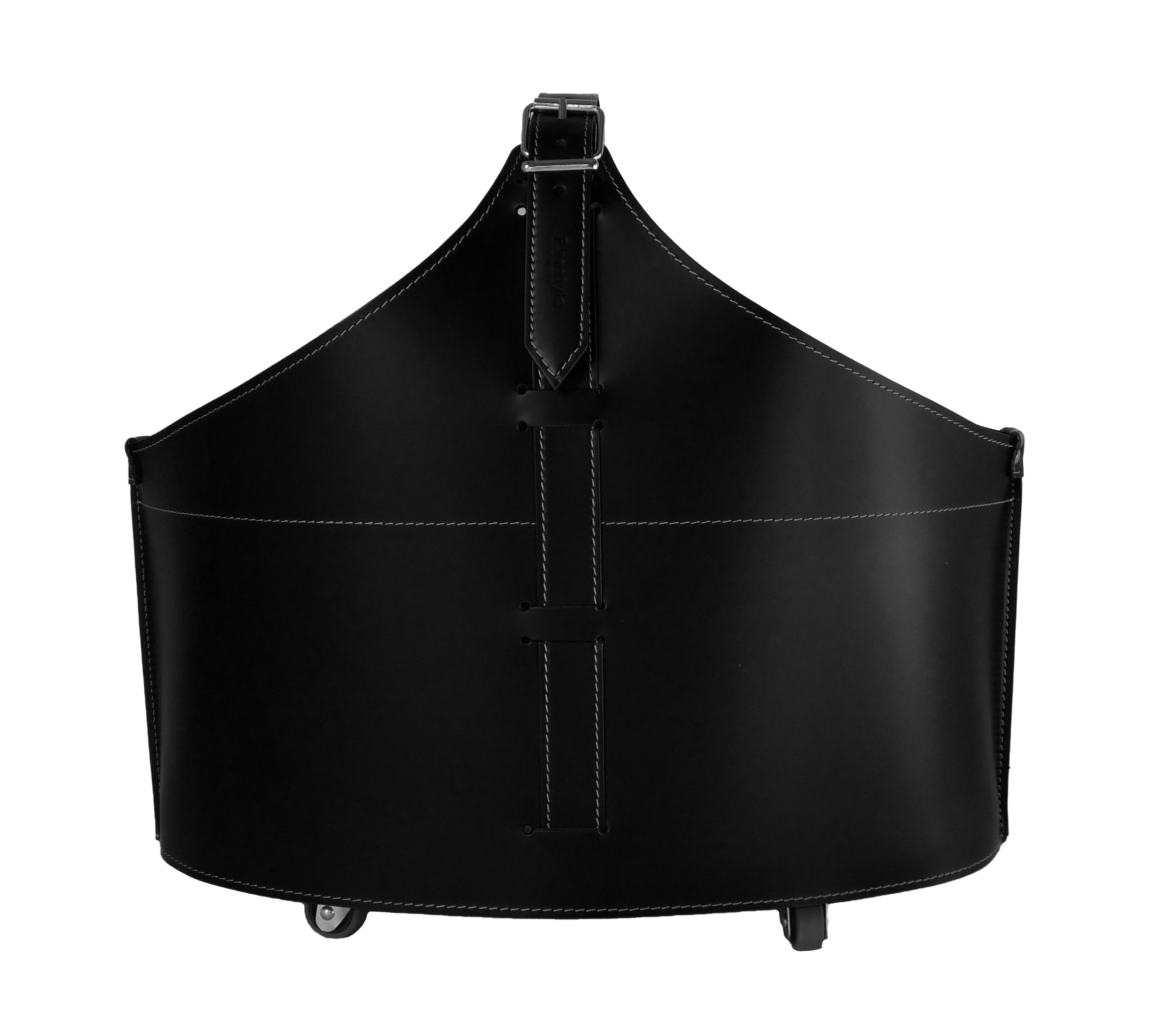 firestyle-fabia-schwarz-1 Designer Holzkorb Fabia Schwarz aus regeneriertem Leder mit Rollen