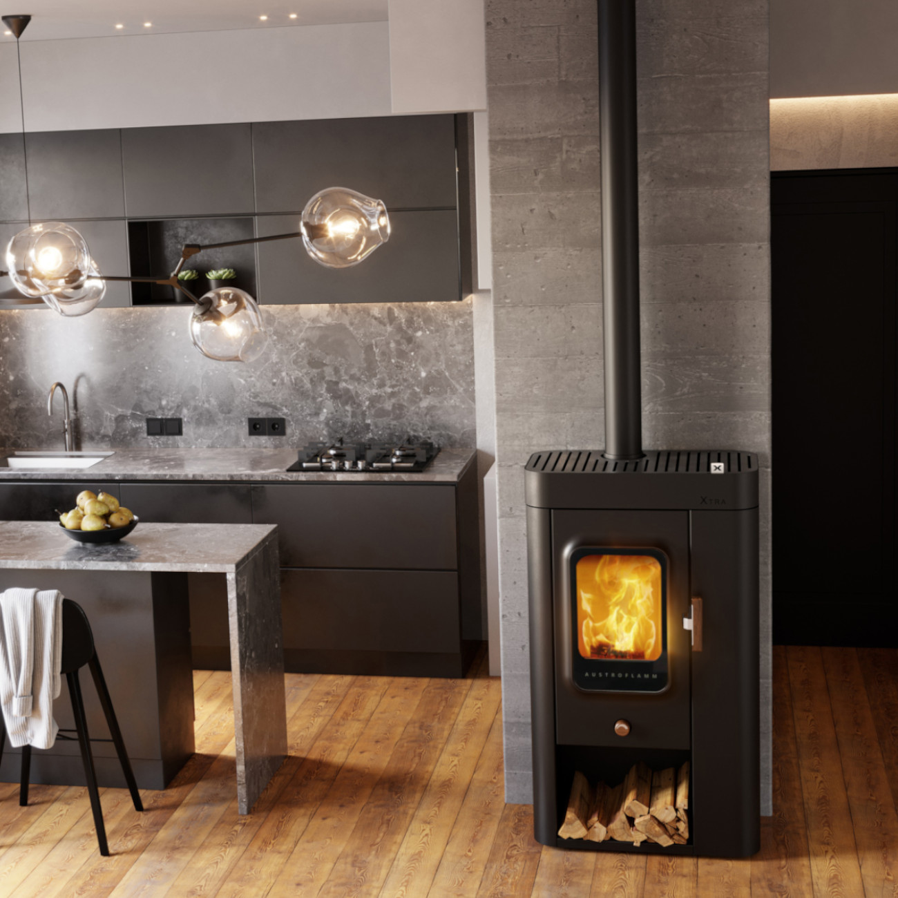Sina Xtra Kaminofen 6kW RLU Gussgrau Sina Xtra Kaminofen 6kW RLU Gussgrau
