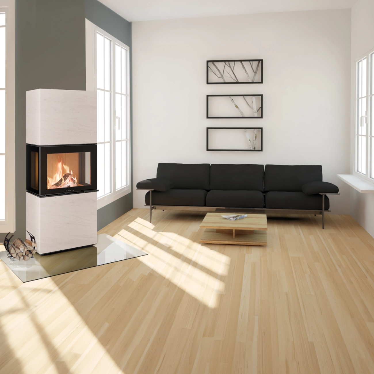 Charon Naturstein Ivory Panorama Kaminofen 6kW