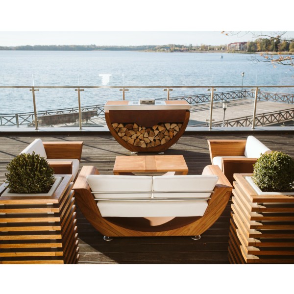 Narie Outdoor Lounge Sitzgruppe mit Couch Tisch Cortenstahl Ice Weiß