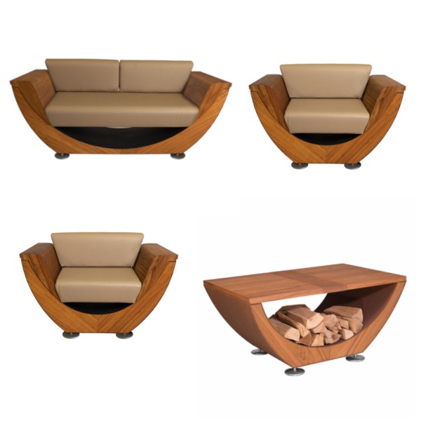 Narie Outdoor Lounge Sitzgruppe mit Couch Tisch Cortenstahl Beige